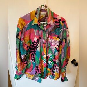 Vintage multi coloured silk button down size medium